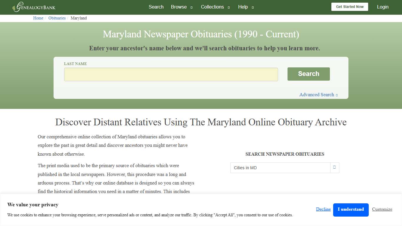 Maryland Obituary Archive Search GenealogyBank