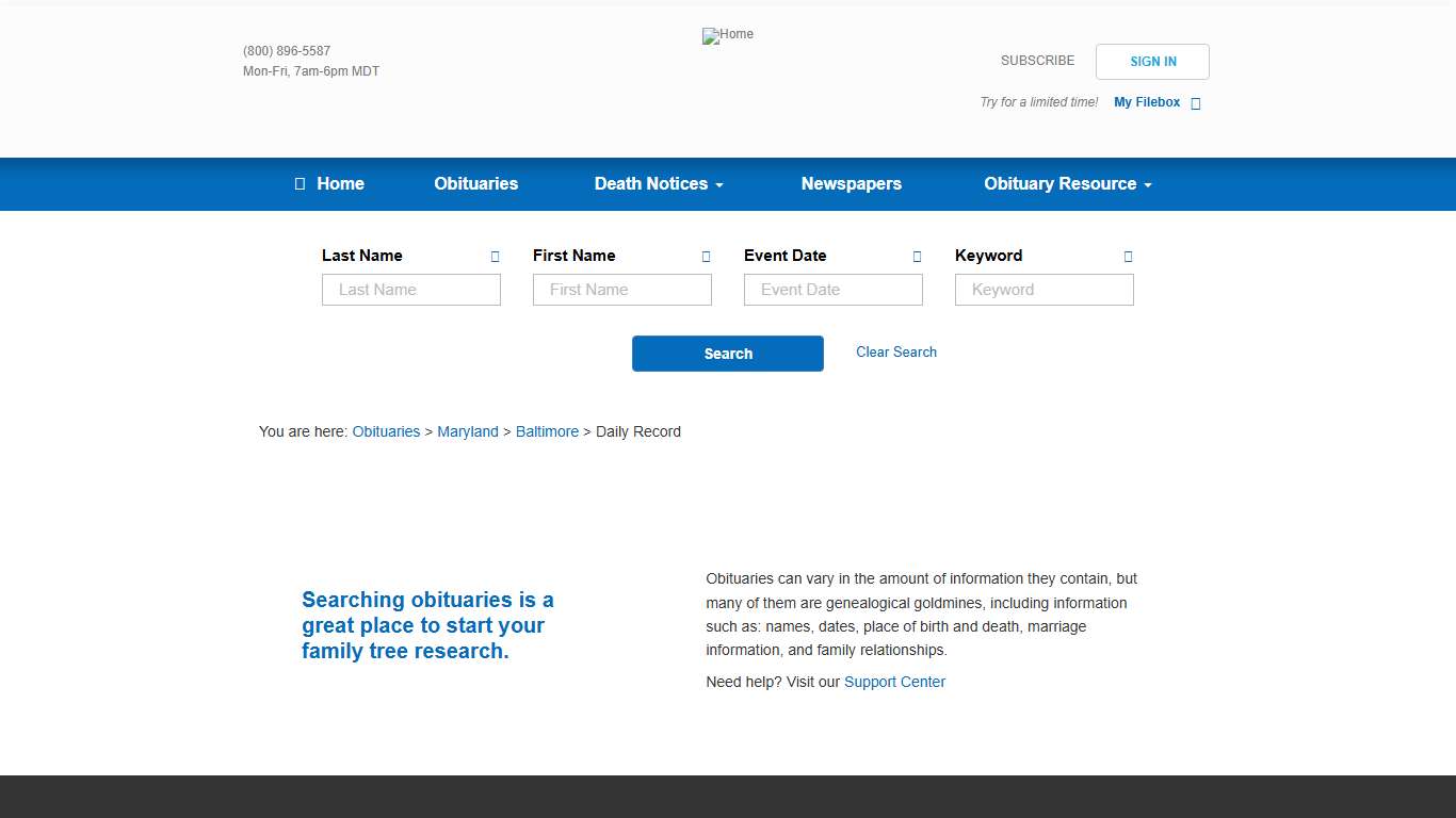 Daily Record Obituaries (2001 – 2026) - Baltimore, MD