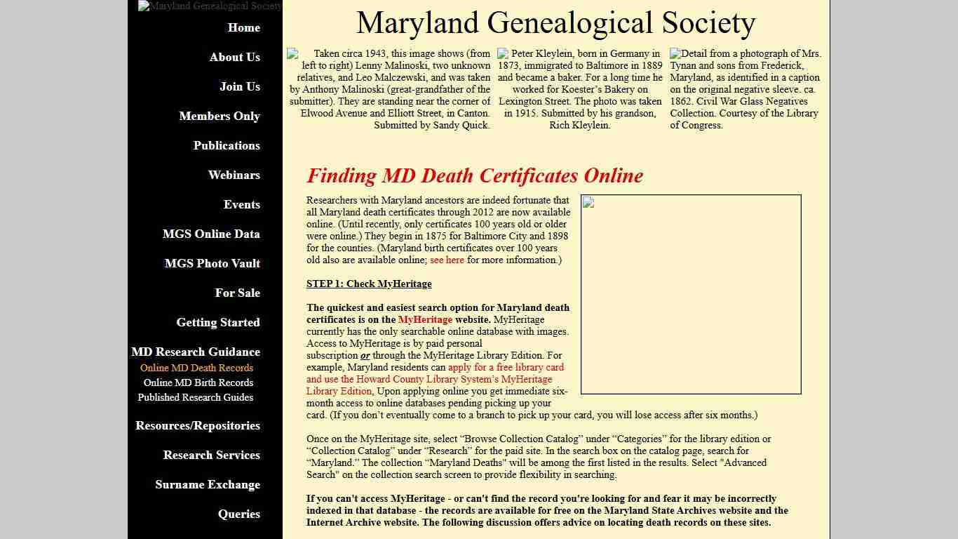 Maryland Genealogical Society - Online MD Death Records